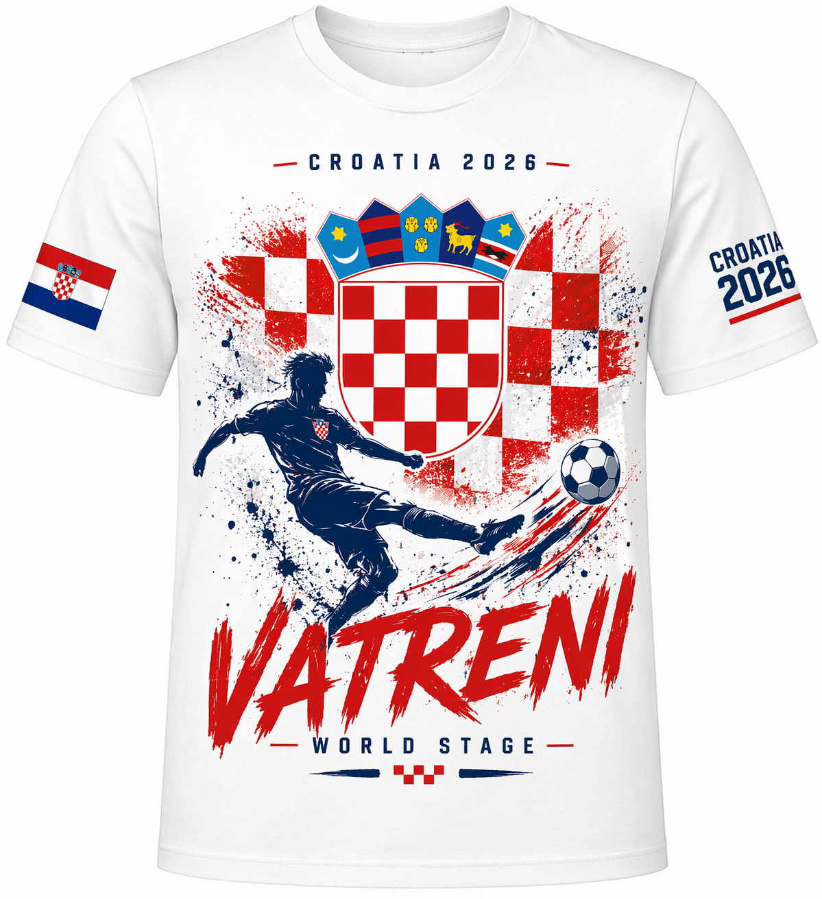 Croatia “Vatreni” 2026 Tee – Front & Back Print | World Stage | Unisex White Cotton Soccer Fan T-Shirt