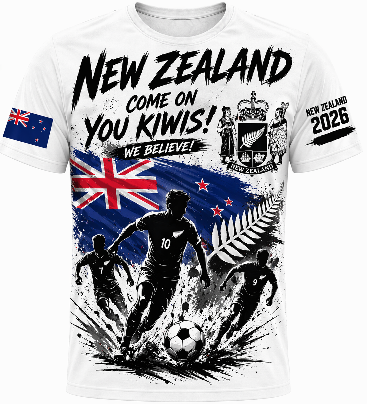 New Zealand 2026 “Come On You Kiwis!” Fan Tee – White Stadium Edition