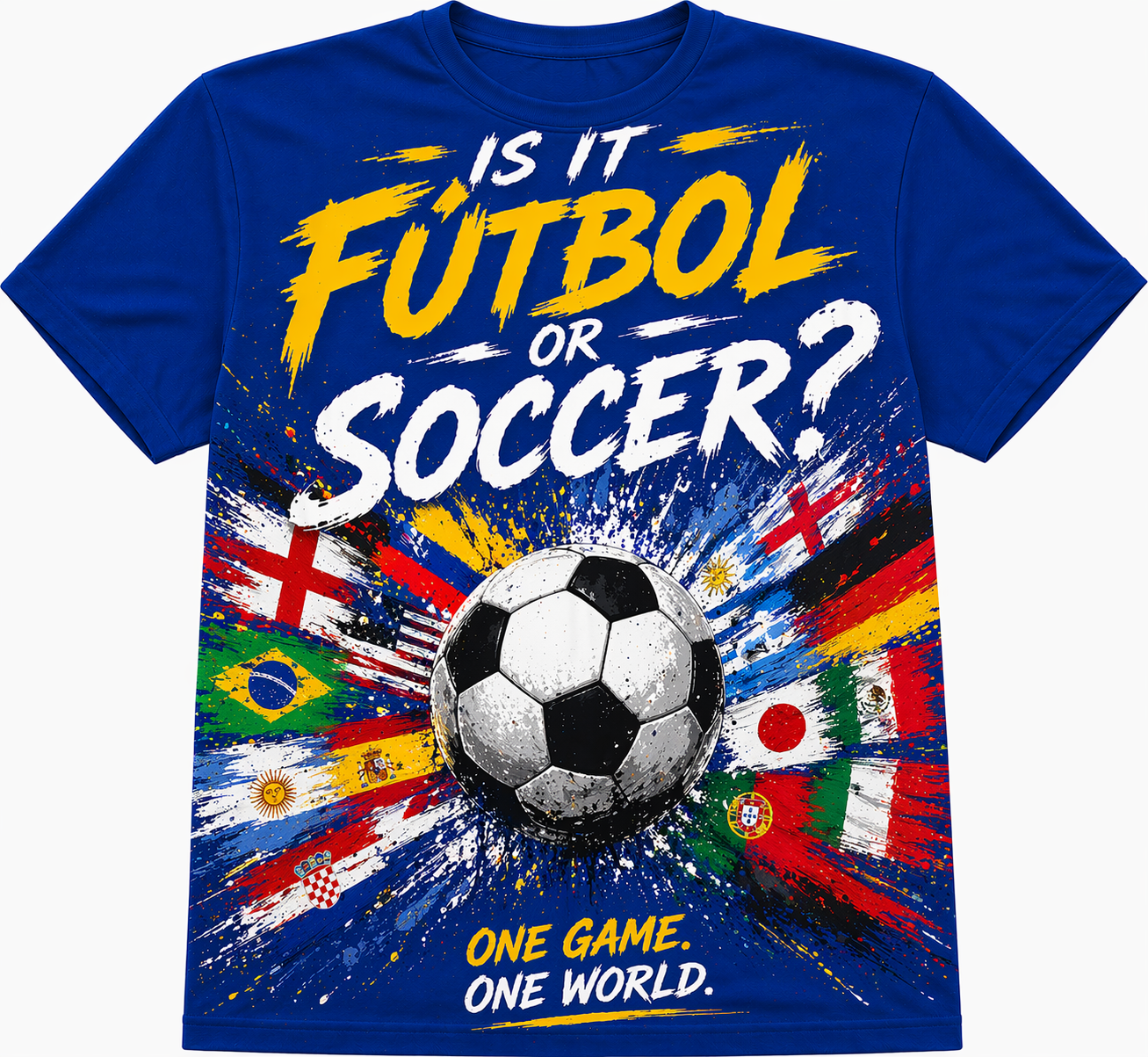 “Is It Fútbol or Soccer?” World Edition Fan Tee – Blue Global Series