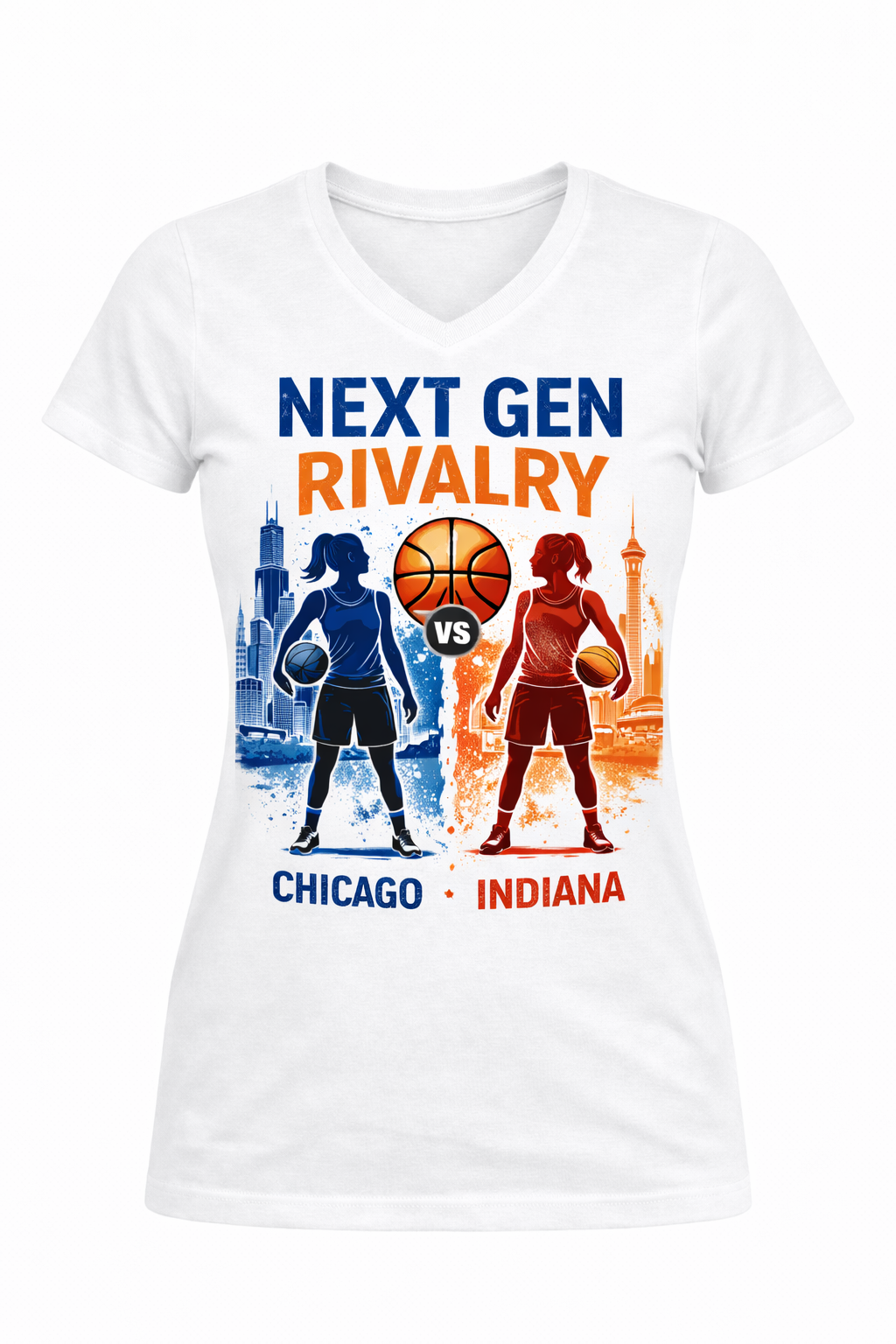 Women's Chicago vs Indiana Basketball Rivalry White Tee