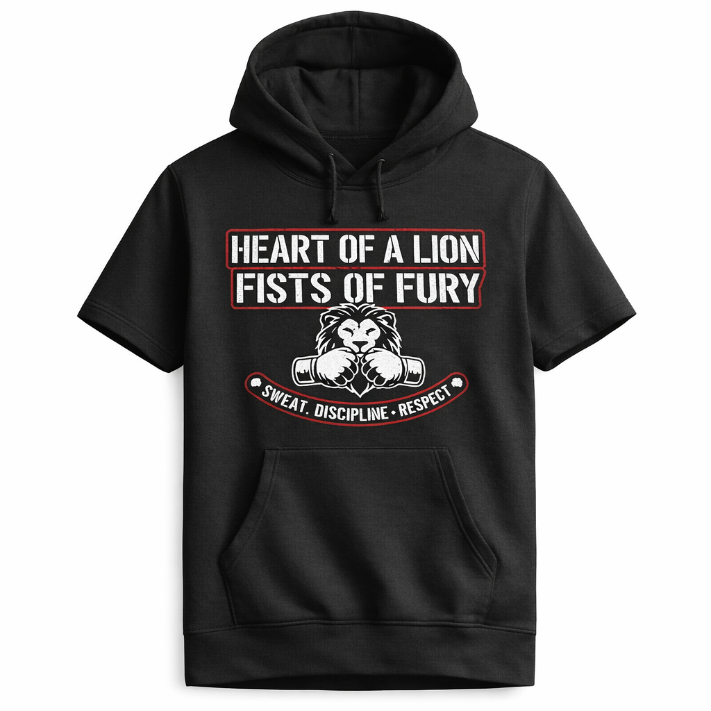 Heart of a Lion Short Sleeve Hoodie (BLK)
