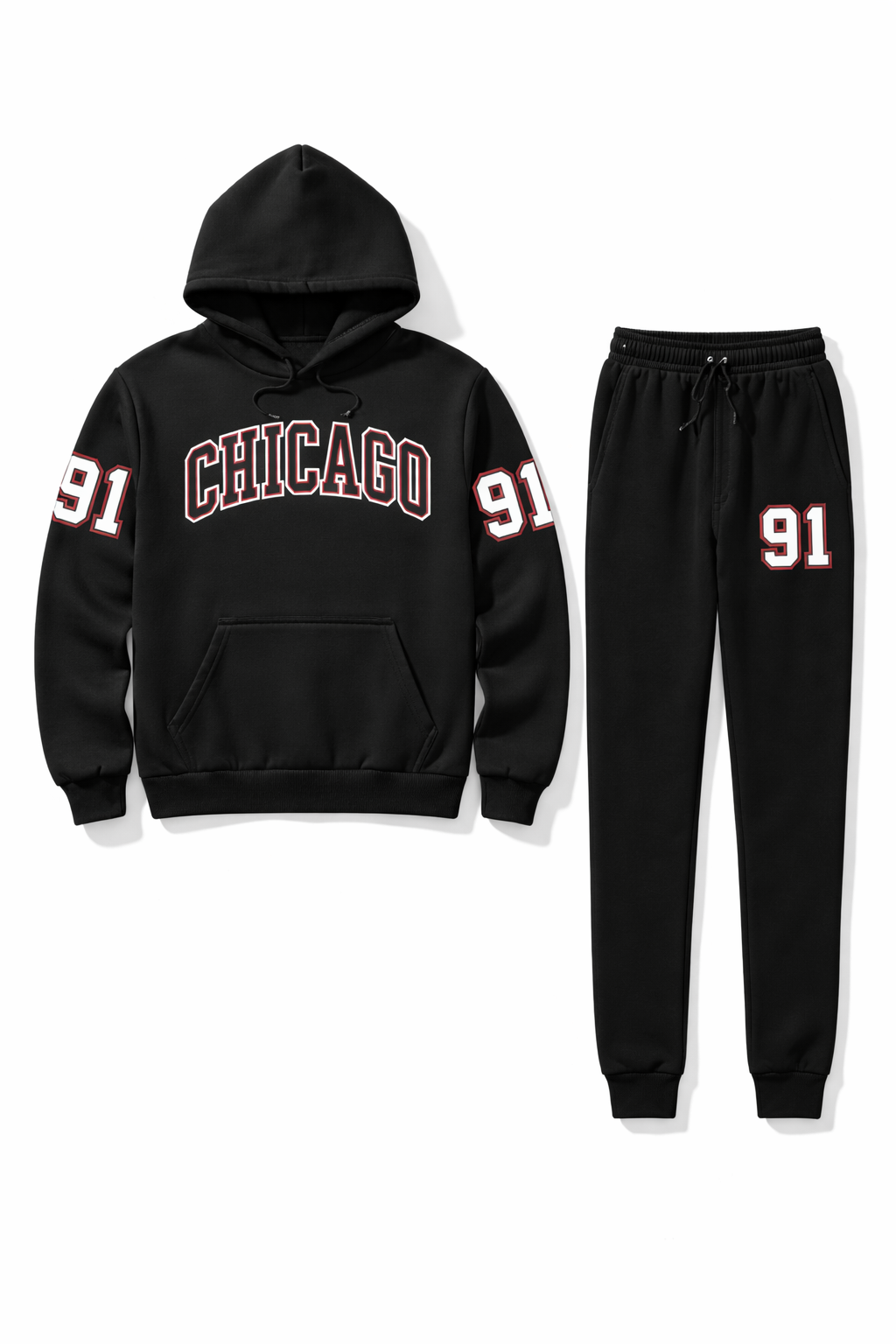 Men's 2pc Black Hoodie & Pants Chicago 91 Set