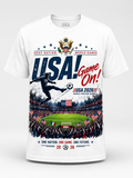 USA 2026 “Game On” Stadium Tee – Front & Back Print | World Soccer Games | Unisex Cotton T-Shirt (S–4XL)