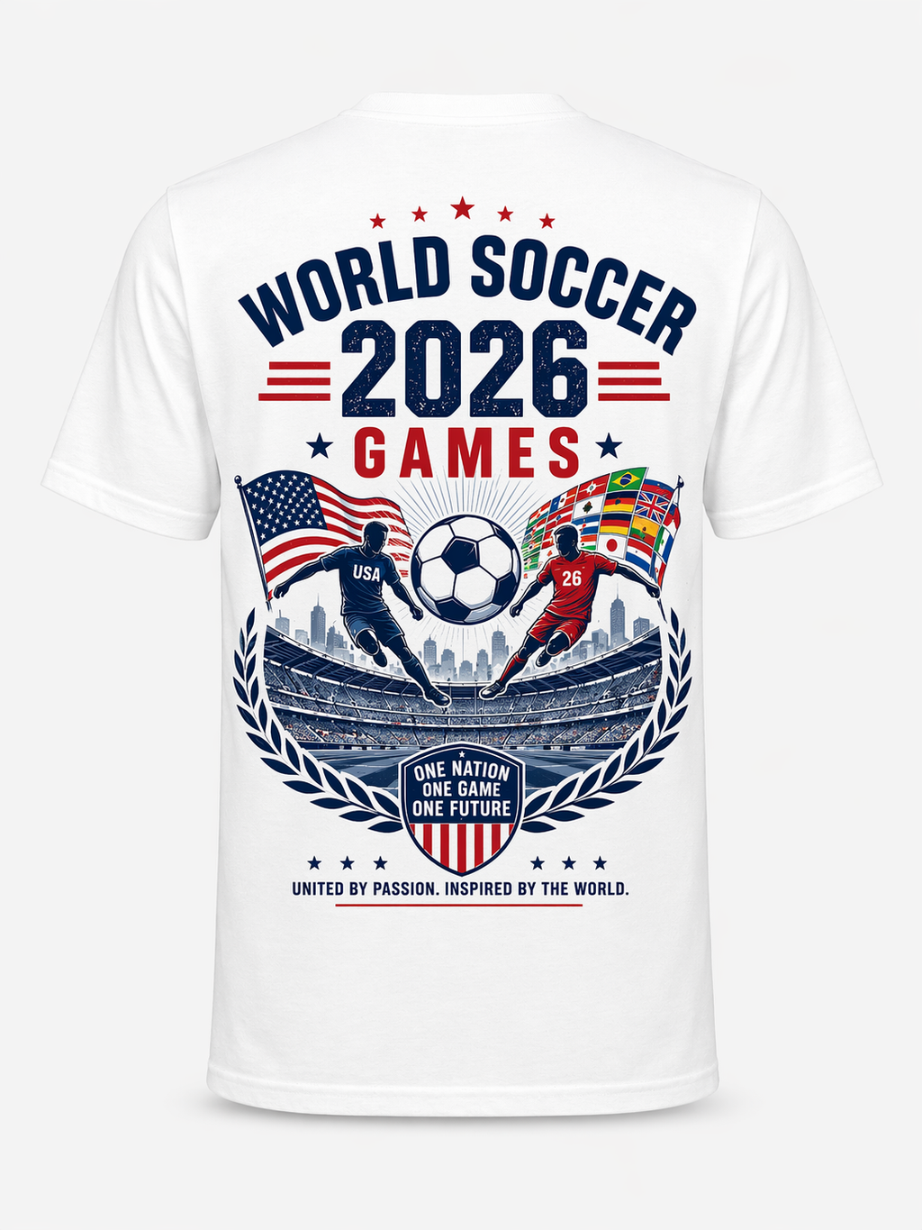 USA 2026 “Game On” Stadium Tee – Front & Back Print | World Soccer Games | Unisex Cotton T-Shirt (S–4XL)