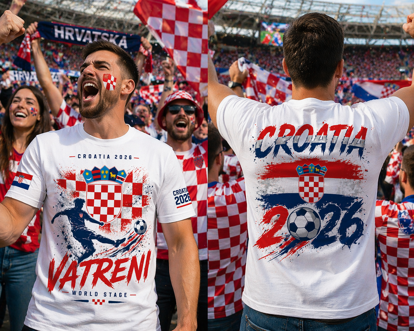 Croatia “Vatreni” 2026 Tee – Front & Back Print | World Stage | Unisex White Cotton Soccer Fan T-Shirt