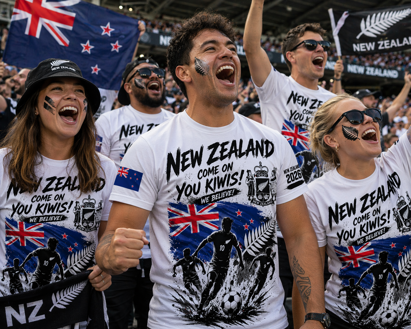 New Zealand 2026 “Come On You Kiwis!” Fan Tee – White Stadium Edition