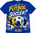 “Is It Fútbol or Soccer?” World Edition Fan Tee –  Black Blue Global Edition