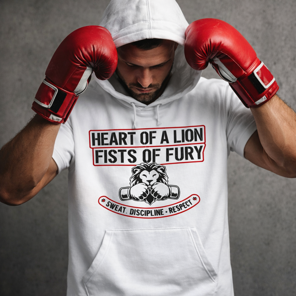 Heart of a Lion Short Sleeve Hoodie (WHT)