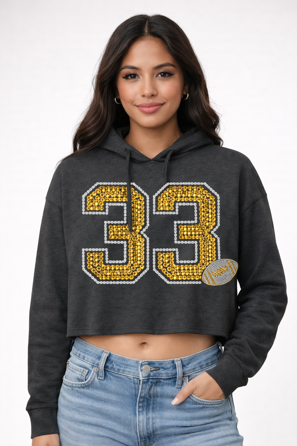Midi 33 Rhinestone Long Sleeve Hoodie