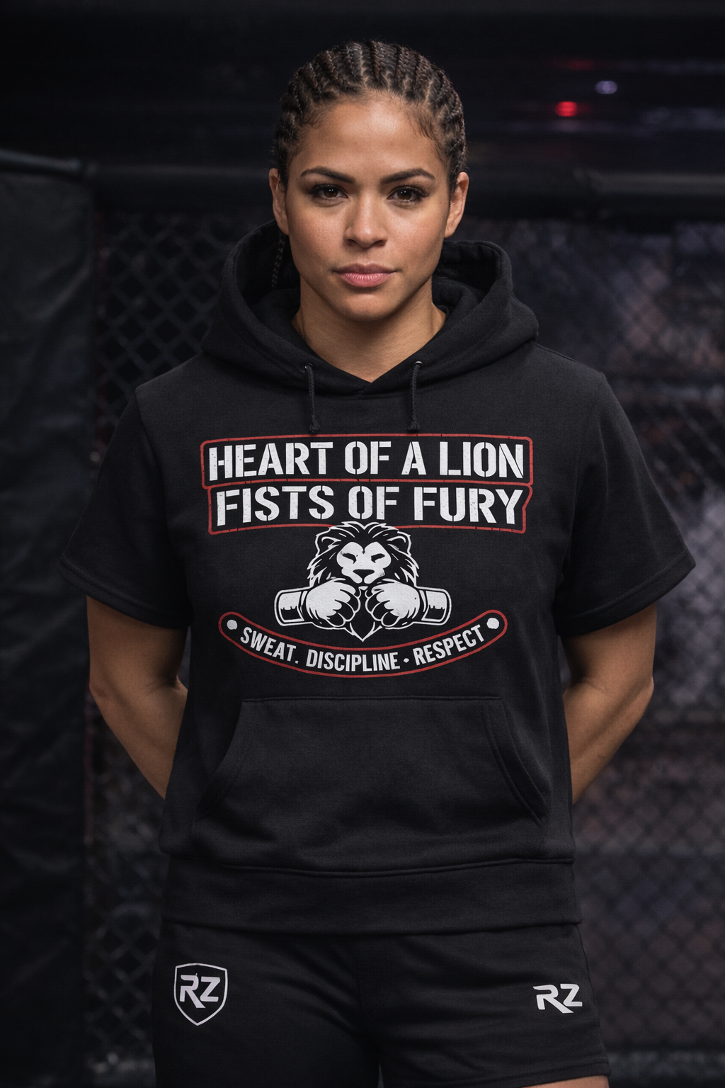 Heart of a Lion Short Sleeve Hoodie (BLK)