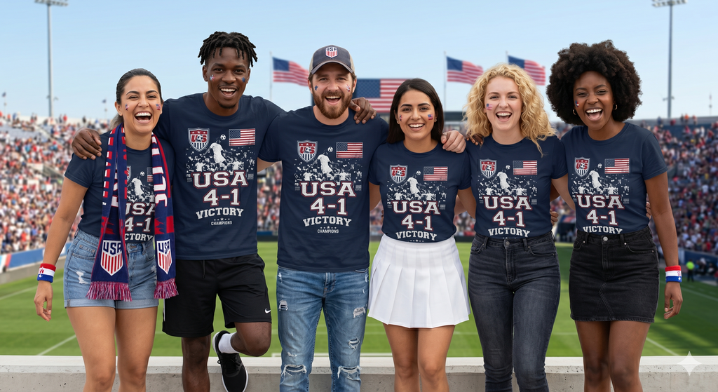 USA 4-1 Soccer Champions Retro T-Shirt | Distressed US Victory Graphic Tee