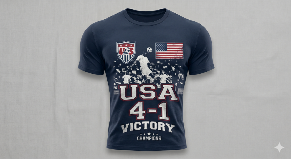 USA 4-1 Soccer Champions Retro T-Shirt | Distressed US Victory Graphic Tee