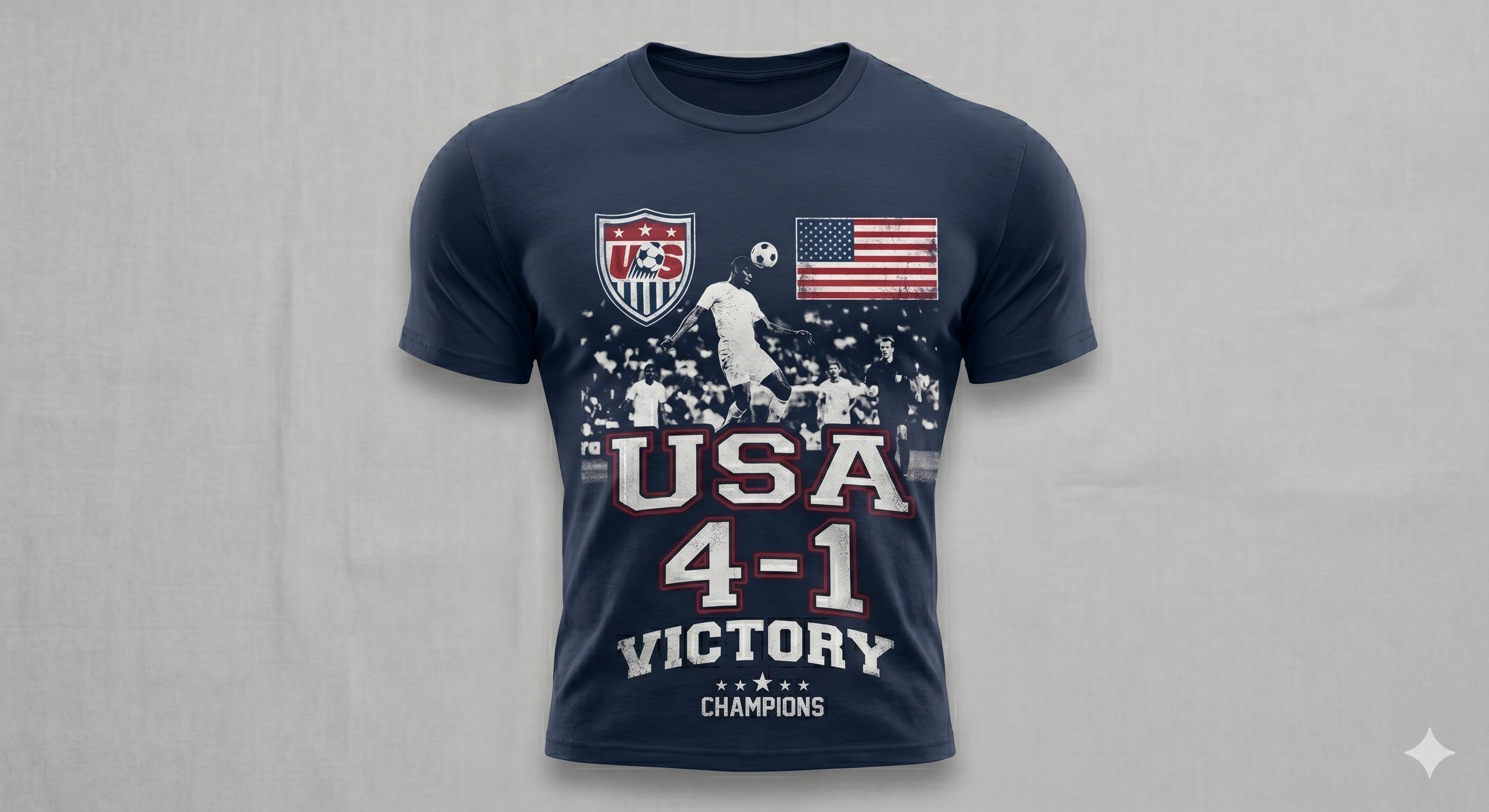 USA 4-1 Soccer Champions Retro T-Shirt | Distressed US Victory Graphic Tee