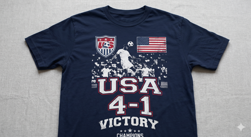 USA 4-1 Soccer Champions Retro T-Shirt | Distressed US Victory Graphic Tee