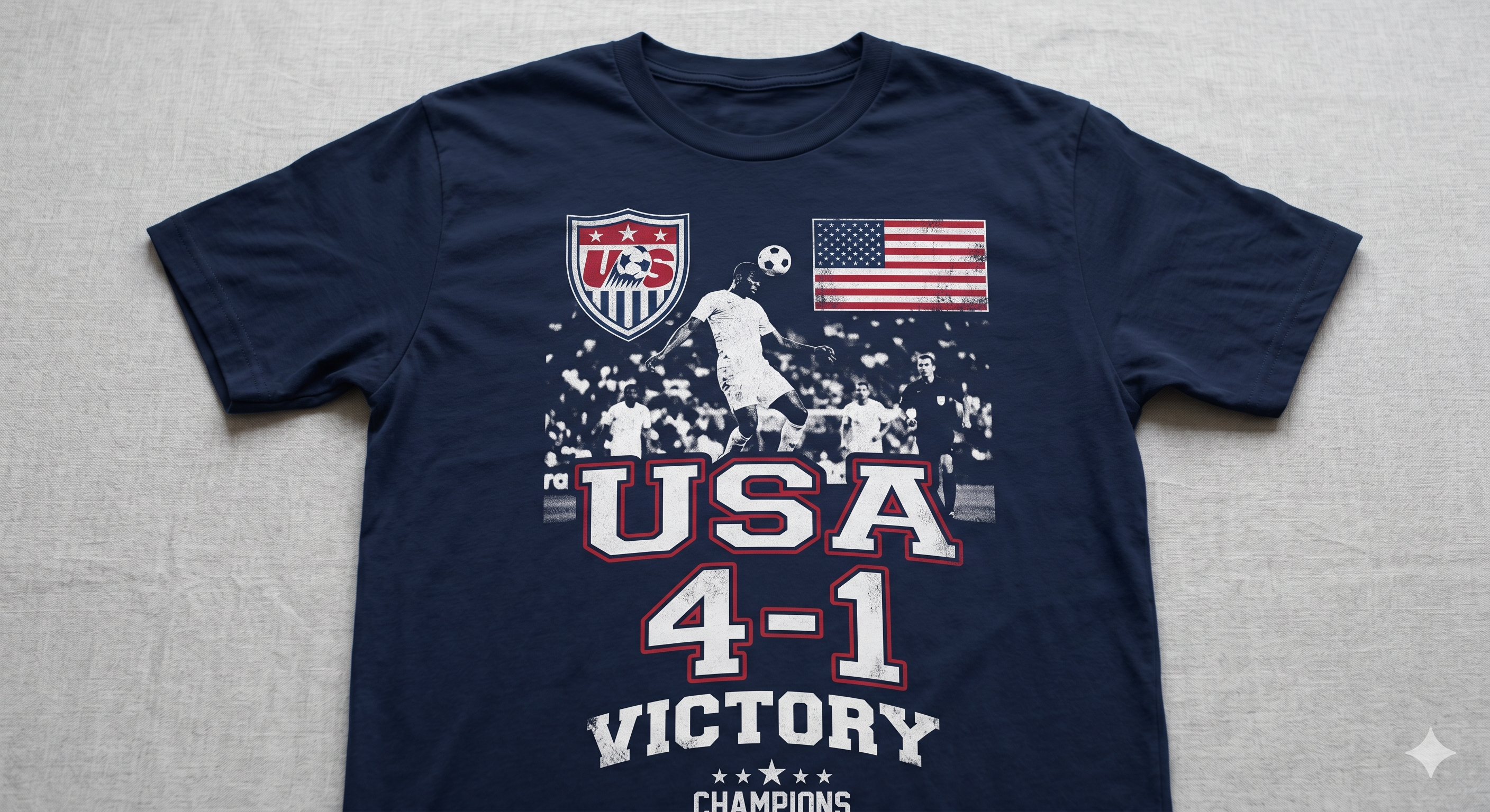 USA 4-1 Soccer Champions Retro T-Shirt | Distressed US Victory Graphic Tee