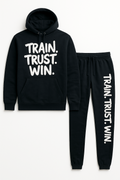 Men Women 2 Pc  Black Hoodie & Pants Set (Train.Trust.Win.)